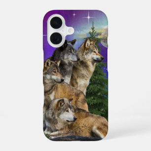 Coque iPhone 16 loup et lune