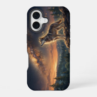 Coque iPhone 16 Loup solitaire sous le ciel étoilé de la Voie lact