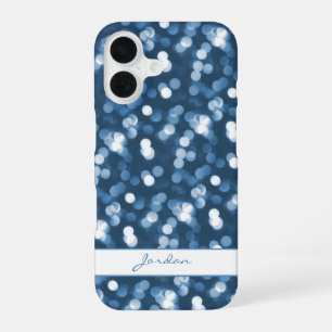 Coque iPhone 16 Lumières à étincelle bleu Dusty avec nom Fille Gla