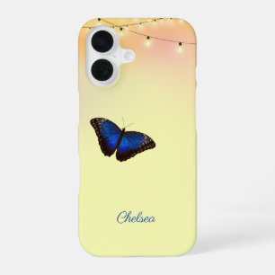 Coque iPhone 16 Lumières de café d'ailes de papillon Morpho Bleu P