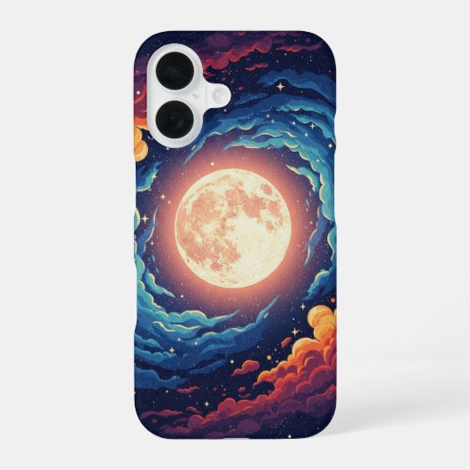 Coque iPhone 16 Lune rétro nébuleuse (Verso)