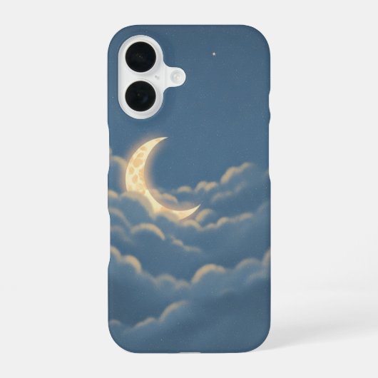 Coque iPhone 16 Lune vintage parmi les nuages (Verso)