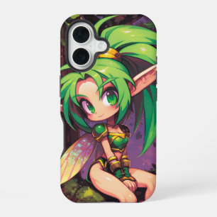 Coque iPhone 16 Lutine de forêt Chibi au crépuscule — Ailes d'émer