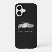 Coque iPhone 16 Luxe Monogramme Moderne Noir Faux Argent (Verso)