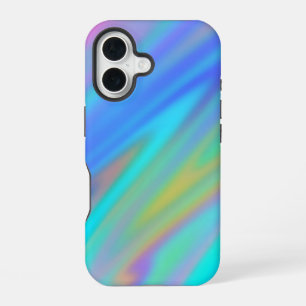 Coque iPhone 16 Luxe tendance vert bleu violet faux holographique
