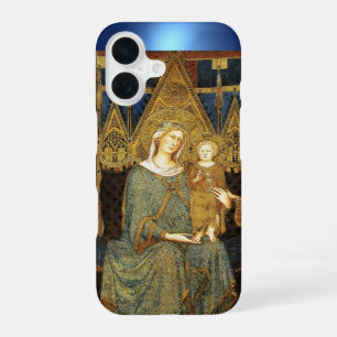 Coque iPhone 16 MAESTA, VIERGE À L'ENFANT Bleu