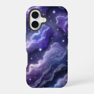 Coque iPhone 16 Magique violet et nébuleuse bleue avec étoiles de