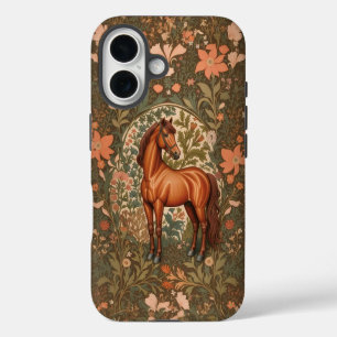 Coque iPhone 16 Magnifique Cheval Brun Inspiré de William Morris