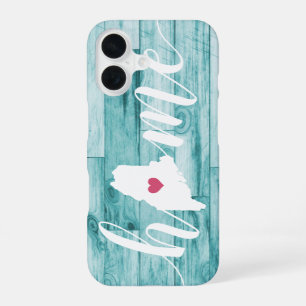 Coque iPhone 16 Maine État d'origine Turquoise Aspect Bois