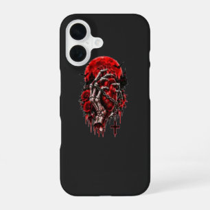 Coque iPhone 16 Mains de squelette gothiques Roses rouges Hallowee