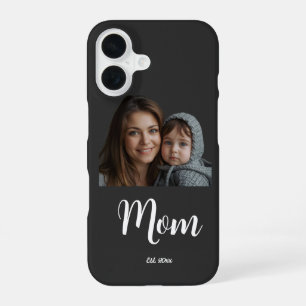 Coque iPhone 16 Maman Année de création Écriture Moderne Noir