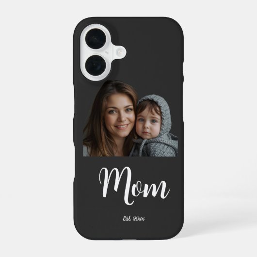 Coque iPhone 16 Maman Année de création Écriture Moderne Noir (Verso)