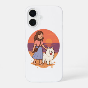 Coque iPhone 16 Maman de Chien Mignon Marchant avec son Toutou Flu