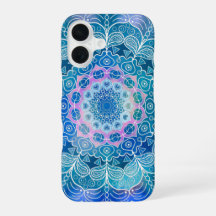 Mandala White Outline bleu Aquarelle -