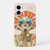 Coque iPhone 16 Mannequin de glamour de mode rétro avec monogramme (Verso)