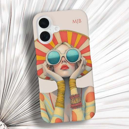 Coque iPhone 16 Mannequin de glamour de mode rétro avec monogramme