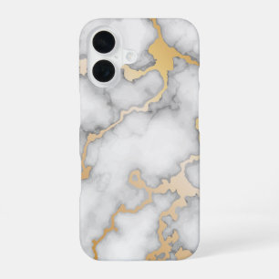 Coque iPhone 16 Marbre blanc et or minimaliste
