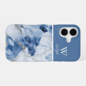 Coque iPhone 16 marbre bleu abstrait motif côtier (Verso Horizontal)