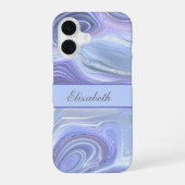 Coque iPhone 16 Marbre bleu violet argenté pailleté Monogram (Verso)