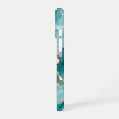 Coque iPhone 16 Marbre d'agate Aqua de luxe avec veines dorées (Côté gauche)