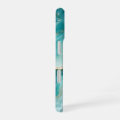 Coque iPhone 16 Marbre d'agate Aqua de luxe avec veines dorées (Côté droit)