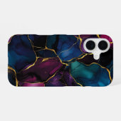 Coque iPhone 16 Marbre Impérial Améthyste Luxe Violet Turquoise (Verso Horizontal)
