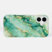 Coque iPhone 16 Marbre Luxe Menthe & Or (Verso Horizontal)