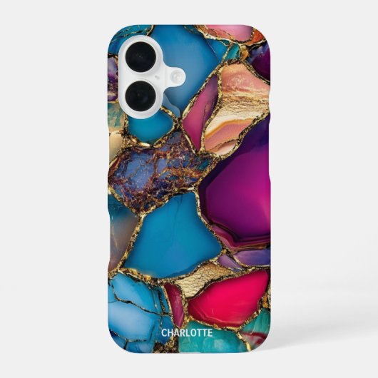 Coque iPhone 16 Marbre pierre or élégant moderne (Verso)