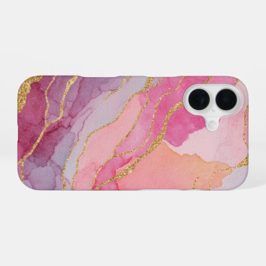 Coque iPhone 16 Marbre Rose roux et poussiéreux avec Parties scint (Verso Horizontal)
