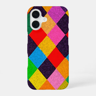 Coque iPhone 16 MARDI GRAS HARLEQUIN MOTIF coloré Rhombi