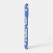 Coque iPhone 16 Marguerites blanches et points sur fond bleu (Côté droit)