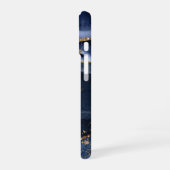 Coque iPhone 16 Marine Blue Agate Geode Gold Script Monogramme (Côté gauche)