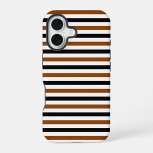 Coque iPhone 16 Marron Noir et blanc motif rayures