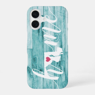 Coque iPhone 16 Maryland État d'origine Turquoise Aspect Bois