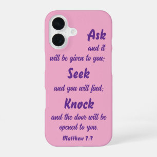 Coque iPhone 16 Matthieu 7:7 Demandez-Le Bible Verse Rose Et Viole