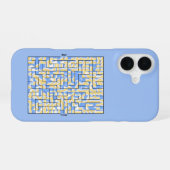 Coque iPhone 16 Maze bleu et jaune (Verso Horizontal)