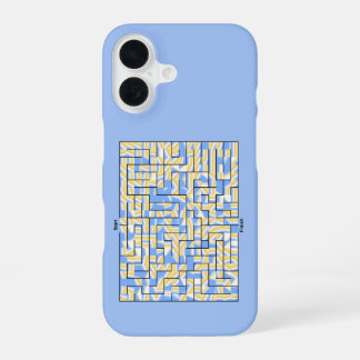 Coque iPhone 16 Maze bleu et jaune