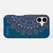 Coque iPhone 16 Médaillon Mandala Boho Moderne Nom Script Teal (Verso Horizontal)