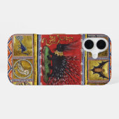 Coque iPhone 16 MEDIEVAL BESTIARY,BLACK HEDGEHOG KING and ANIMALS (Verso Horizontal)