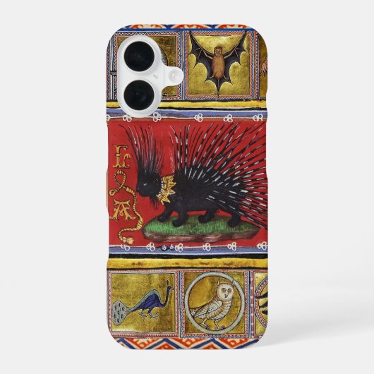 Coque iPhone 16 MEDIEVAL BESTIARY,BLACK HEDGEHOG KING and ANIMALS (Verso)