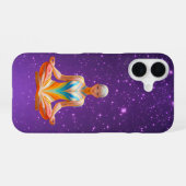 Coque iPhone 16 Méditer femme & ciel étoilé violet (Verso Horizontal)