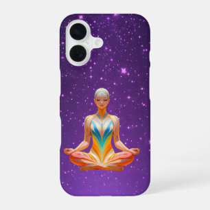 Coque iPhone 16 Méditer femme & ciel étoilé violet