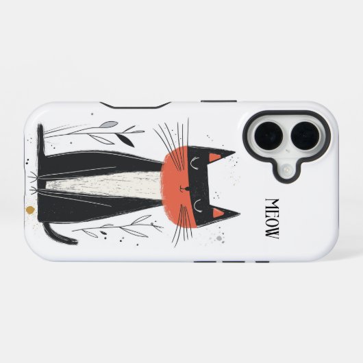 Coque iPhone 16 Meow. Illustration de chat confiant (Verso Horizontal)