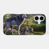 Coque iPhone 16 Mère Wolf & Pups Mountain River Valley (Verso Horizontal)