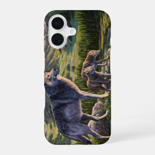 Coque iPhone 16 Mère Wolf & Pups Mountain River Valley (Verso)