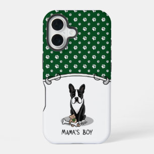 Coque iPhone 16 Mignon garçon à sa maman Boston Terrier (noir)