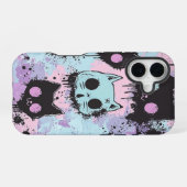 Coque iPhone 16 Mignon Kawaii Pastel Goth Patchwork Chat Effrayant (Verso Horizontal)