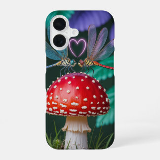 Coque iPhone 16 Mignonnes libellules sur un champignon -
