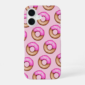 Coque iPhone 16 Mignons Donuts Glaçés Rose avec Motif de Paillette