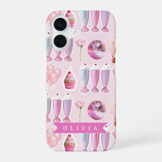 Coque iPhone 16 Milkshake Rétro Rose Personnalisé Coquette Mignonn (Verso)